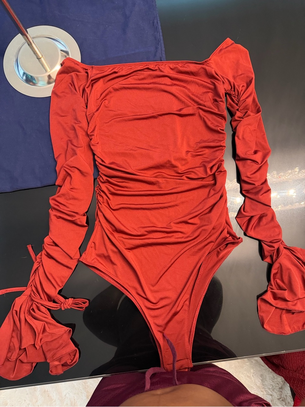 SHEIN Crimson Ruched Long-Sleeve Bodycon Dress - Picture 2 of 6